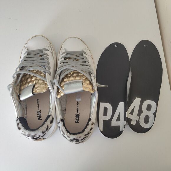 P448 John Sneaker Pearl + Gold Bubble Leopard Back Size EUR 37 (US-6.5/7) - Picture 11 of 13